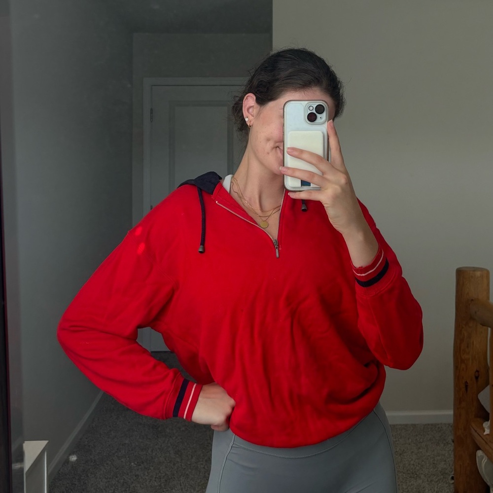 Red and blue blocked sweatshirt